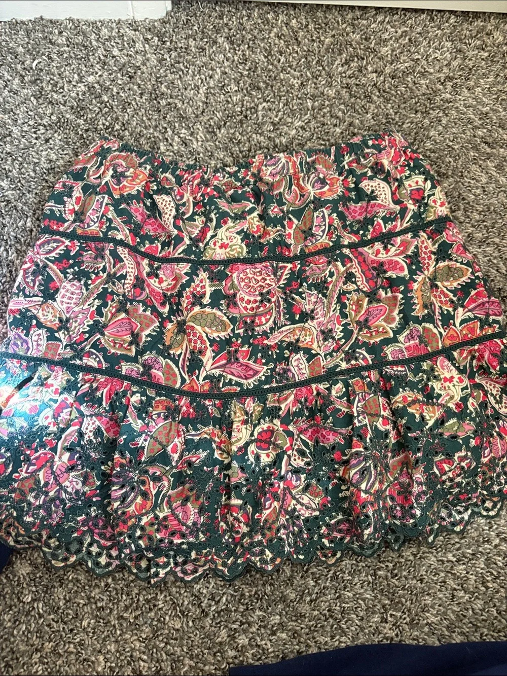 Floral Tiered Mini Skirt in Green and Pink - Picture 3 of 7
